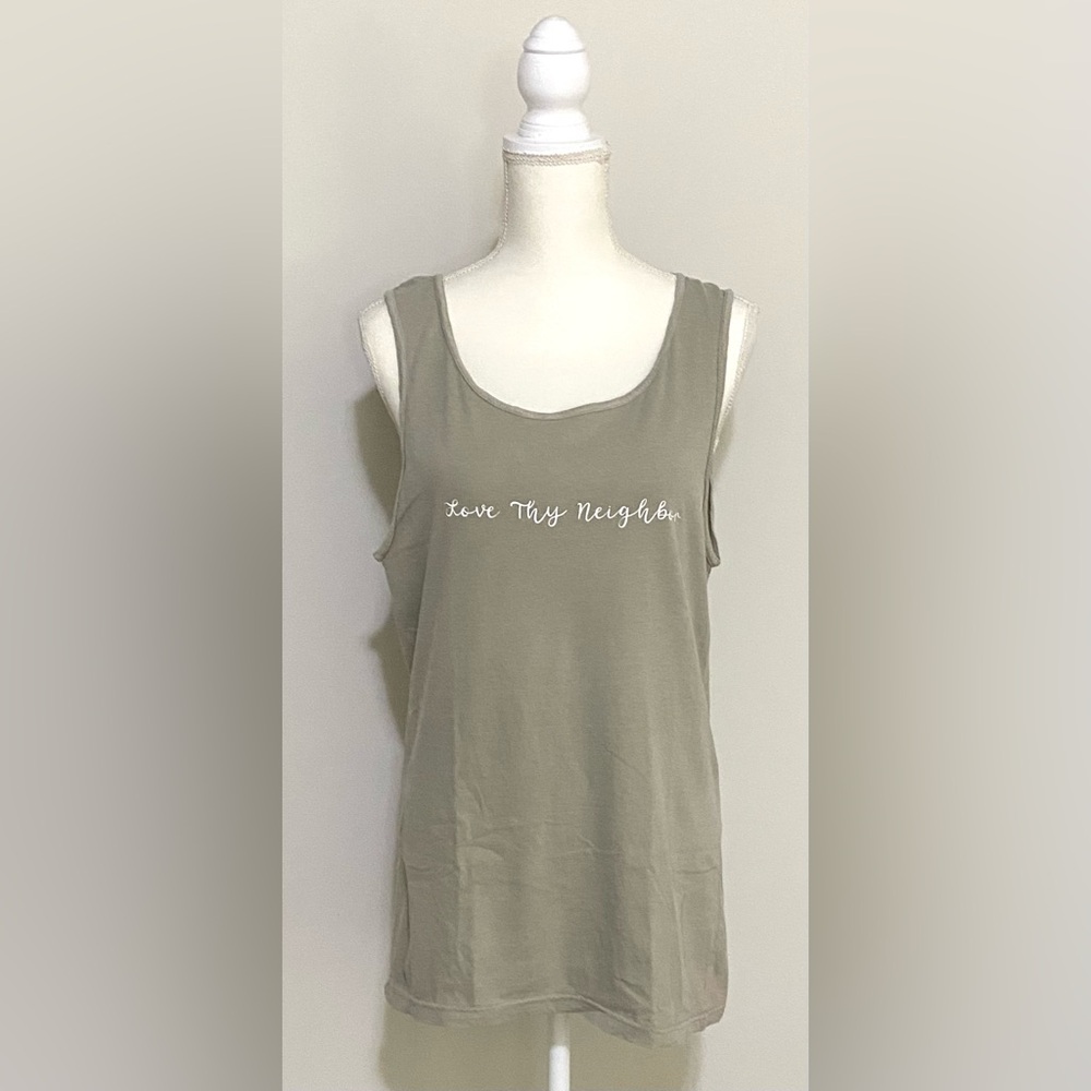 Comfort Colors Women S Green Gray Love Thy Neighbor Cotton Tank Top Activewear